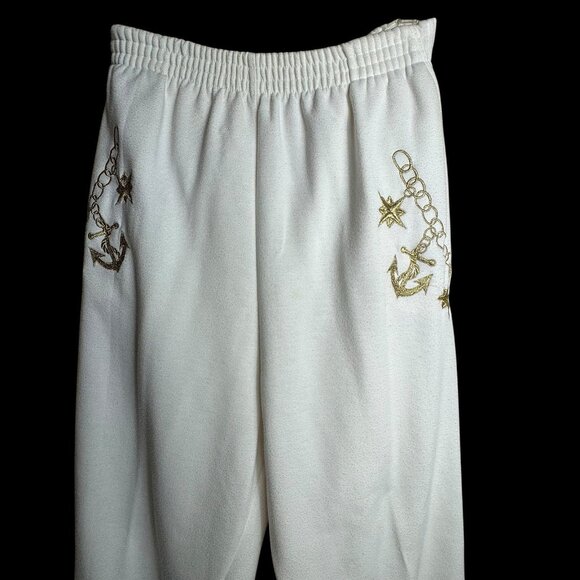 Woman's White with Gold Embroider Sweatshirt & Pants Set size XL Nautical - Picture 12 of 15